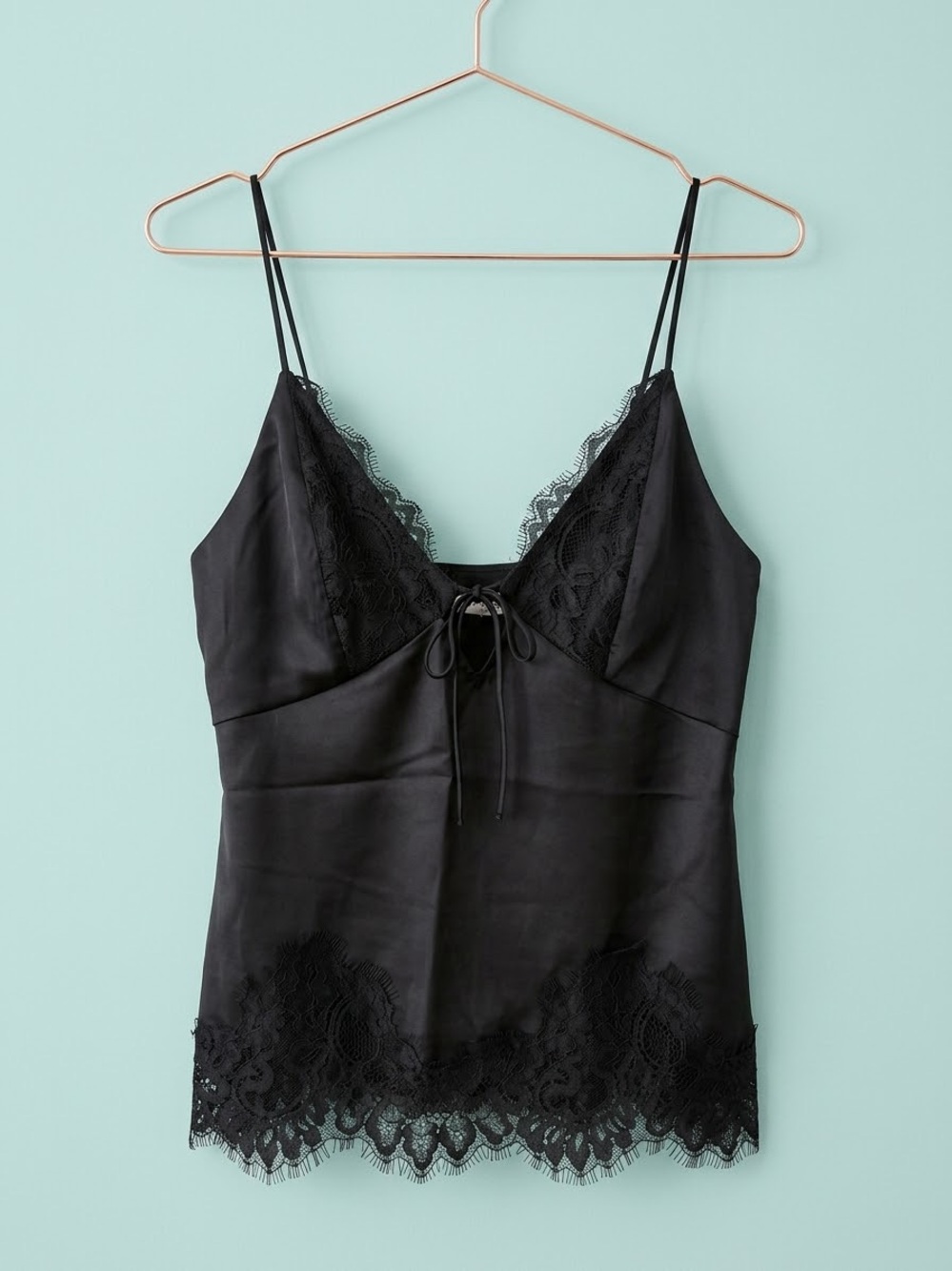 Abercrombie & Fitch Satin Lace-Trim Black Cami Top
